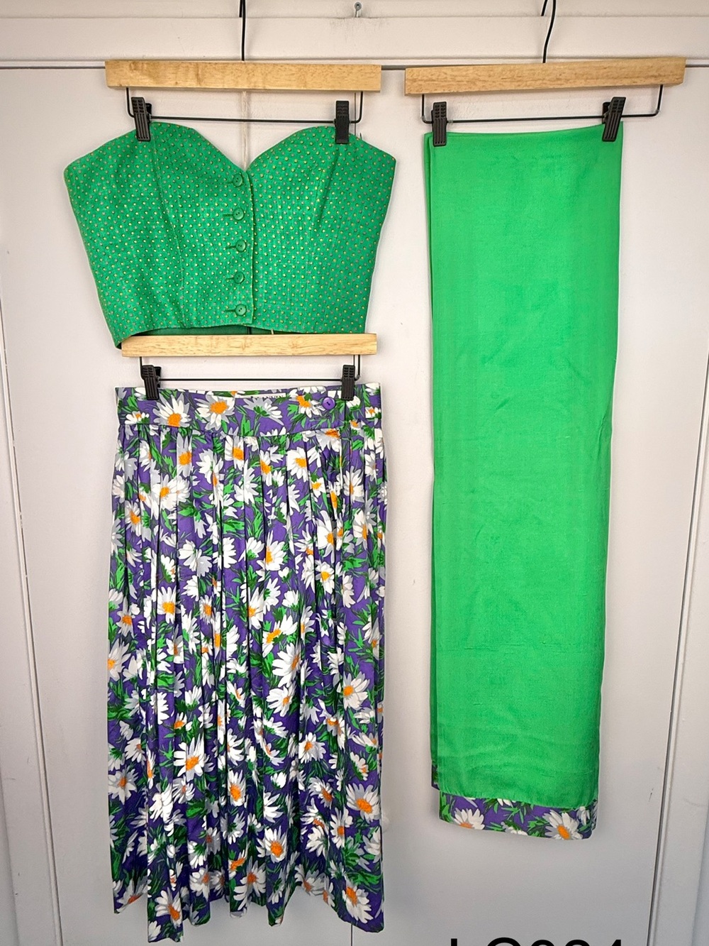 Vintage 1980s Lanvin Paris 3 Piece Bustier Floral Skirt Wrap Set